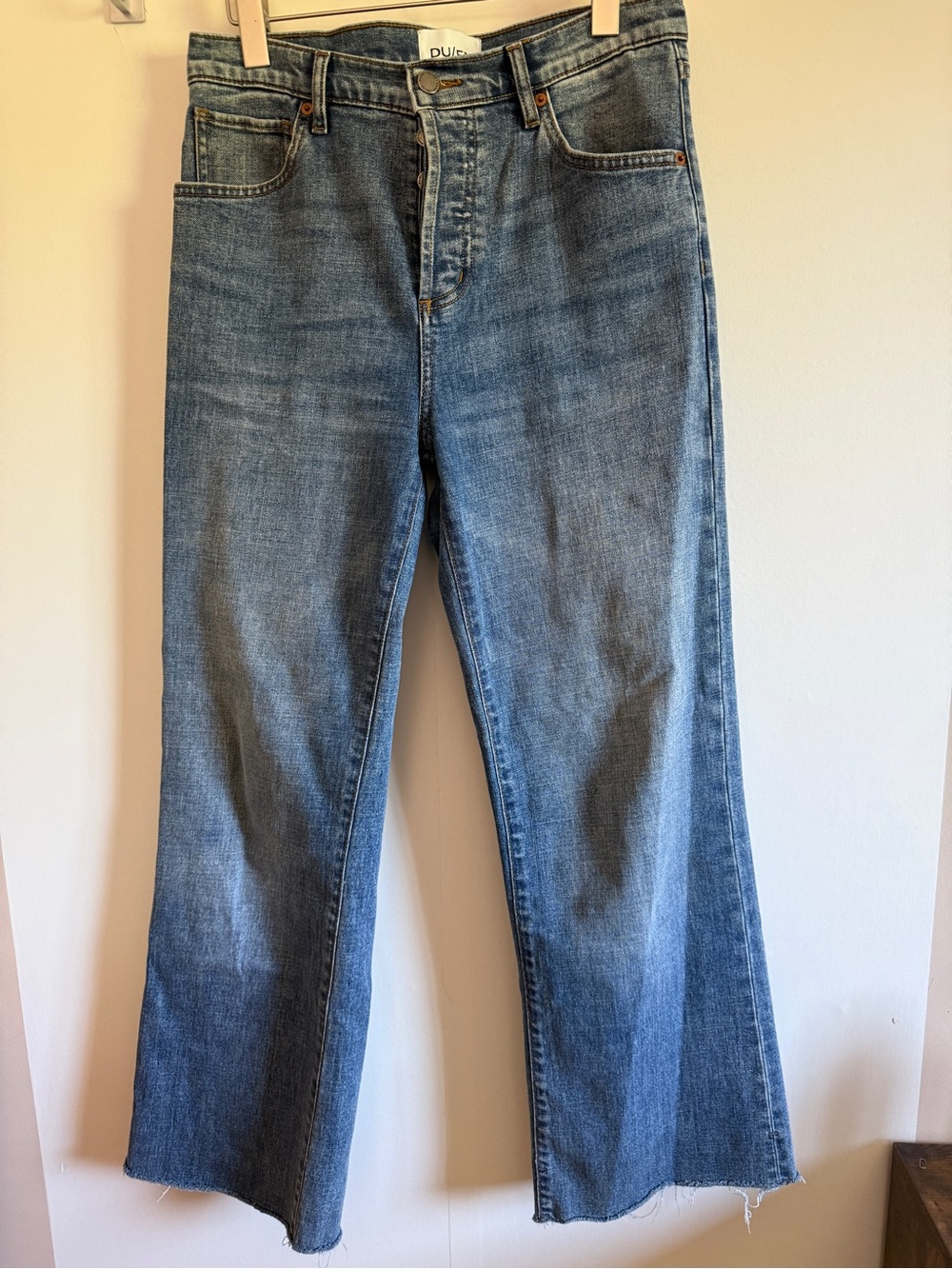 DUER Midweight Performance Wide Leg Jeans Raw Hem Blue 29x33 High Rise